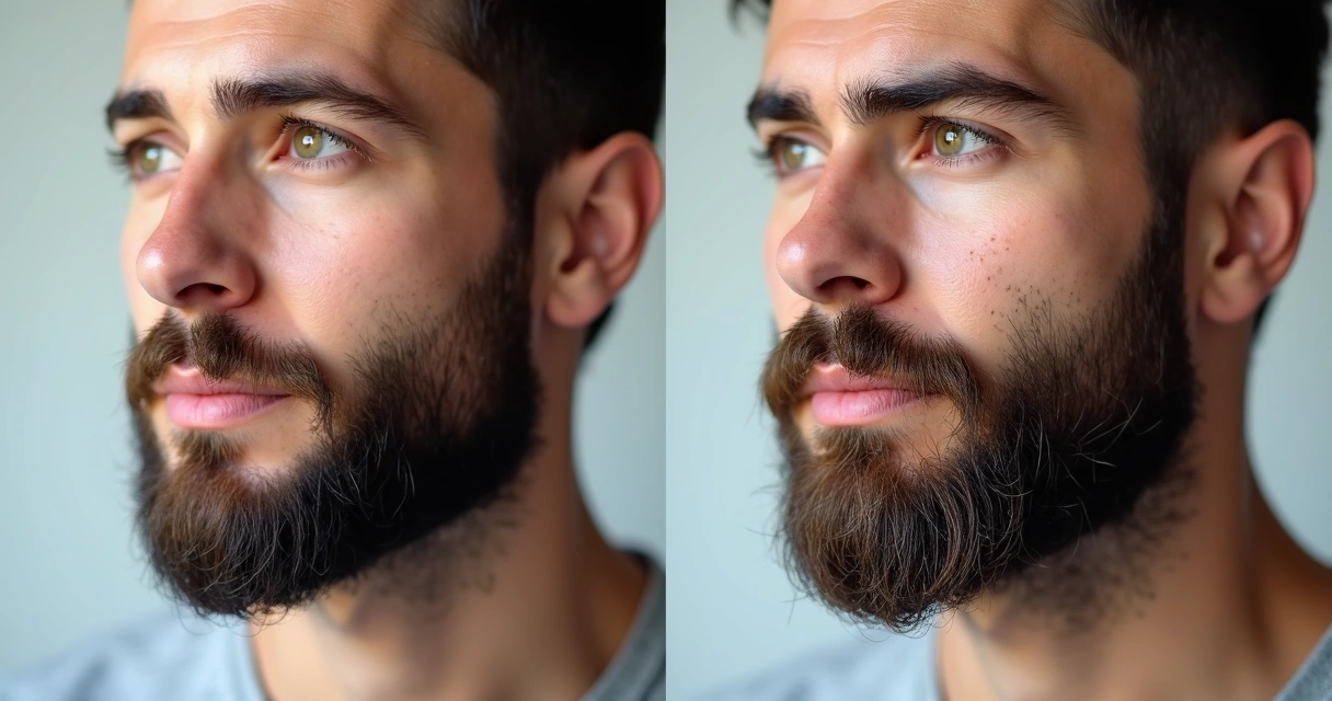 Antes e depois do uso de técnica para preencher barba falhada 