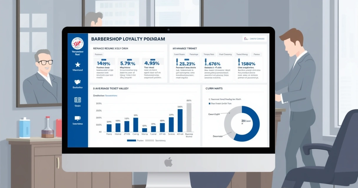 Dashboard com gráficos de desempenho de programa de fidelidade em salão de beleza 