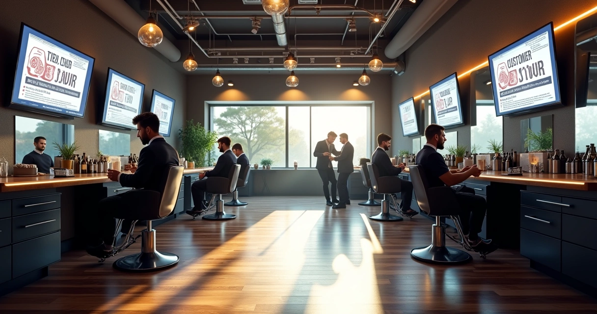 Barbearia moderna com automação digital no atendimento 