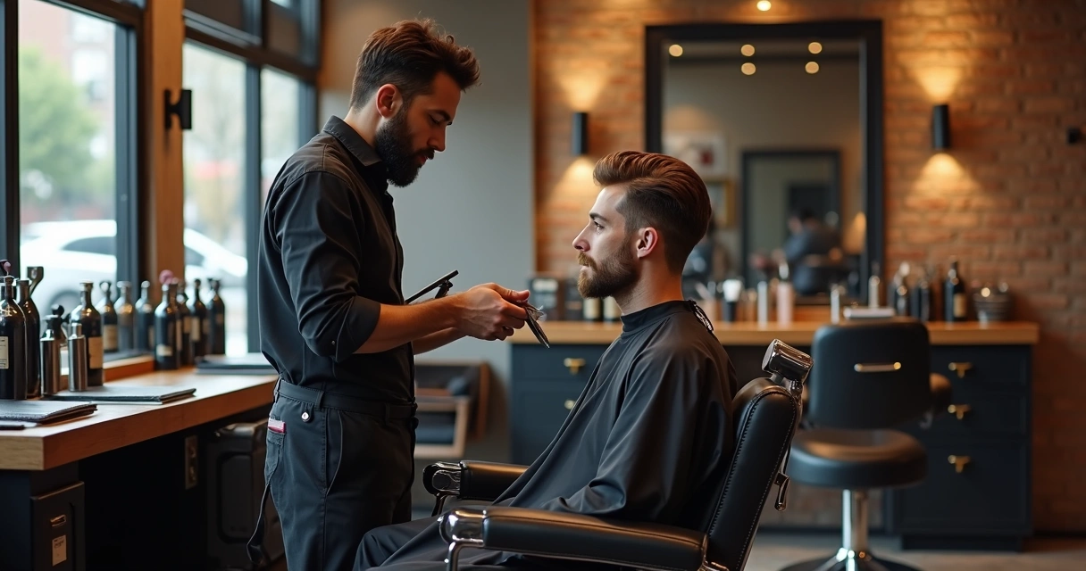 Barber consulting with client in chair 