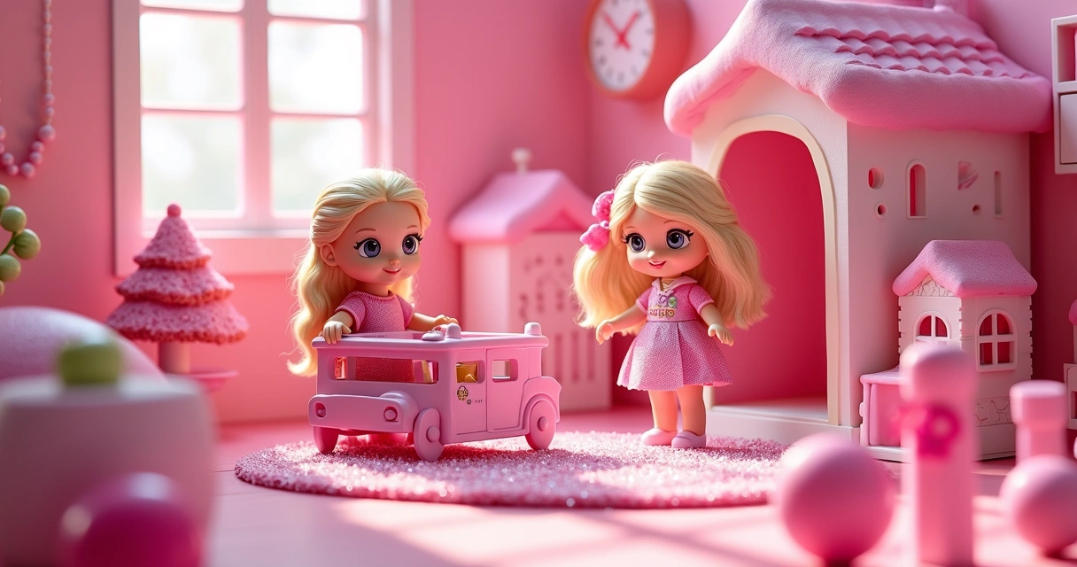 Cenário lúdico com referência ao universo Barbie e cores rosas 