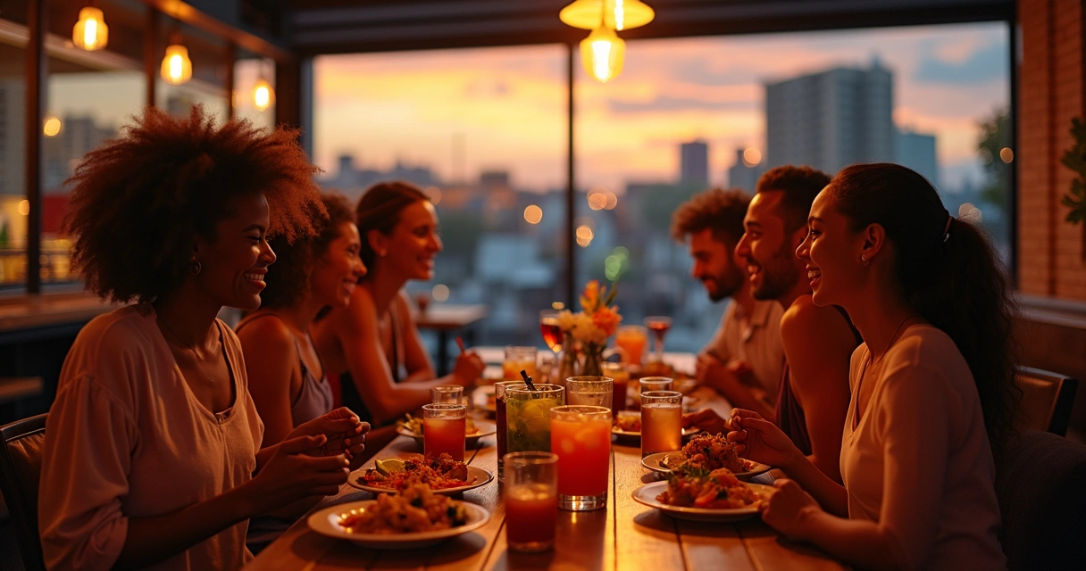 Bares com mesas de madeira e drinks coloridos em Orlando 
