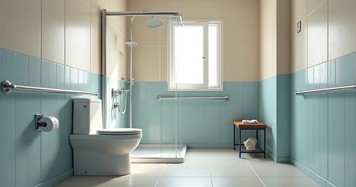 Barras de apoio instaladas em banheiro acessível 