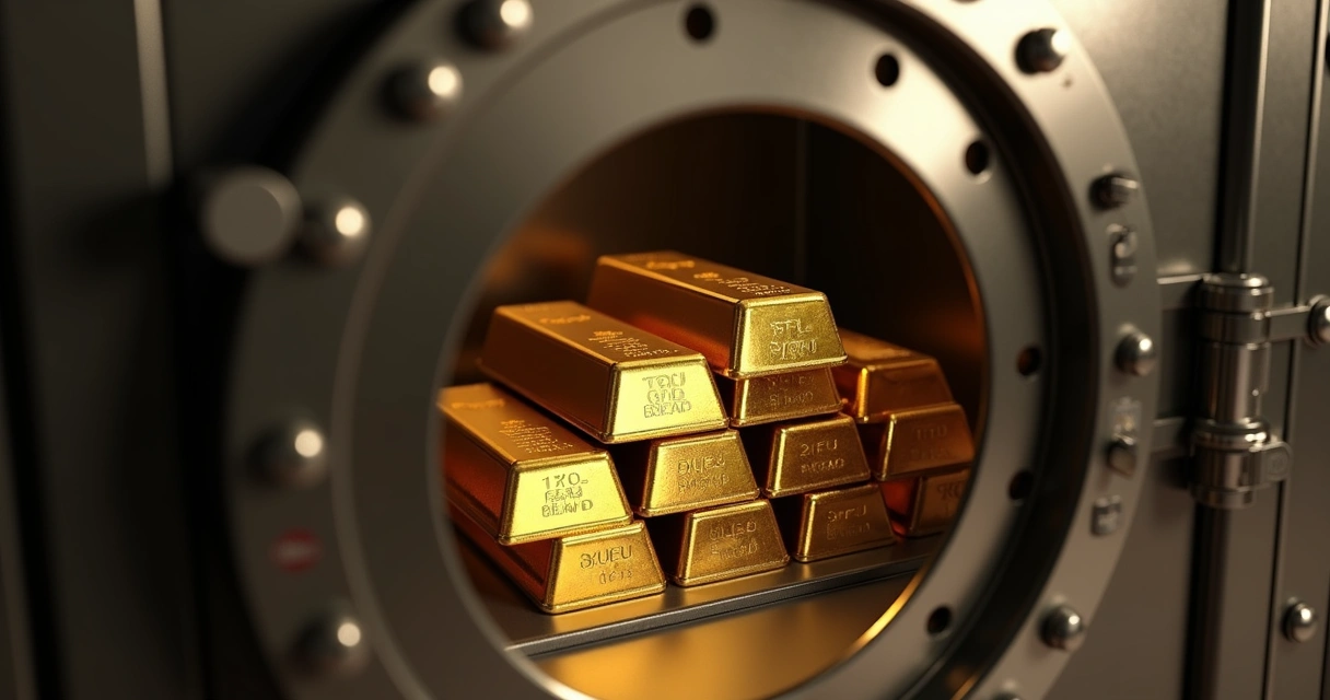 Barras de ouro em cofre fechado 