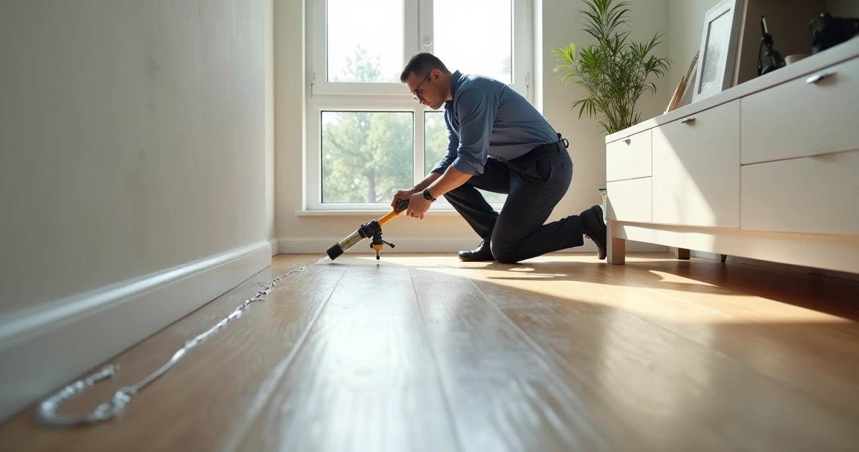 Barreira química sendo aplicada no chão de uma casa 