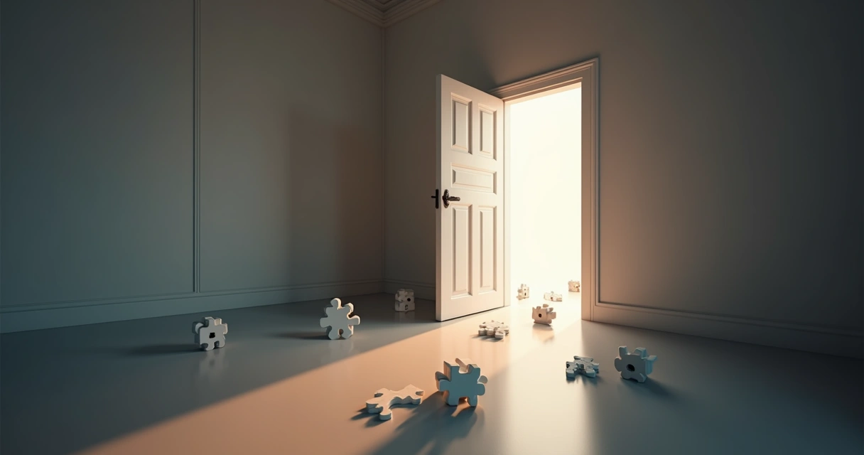 Porta aberta com obstáculos ilustrando decisões difíceis 