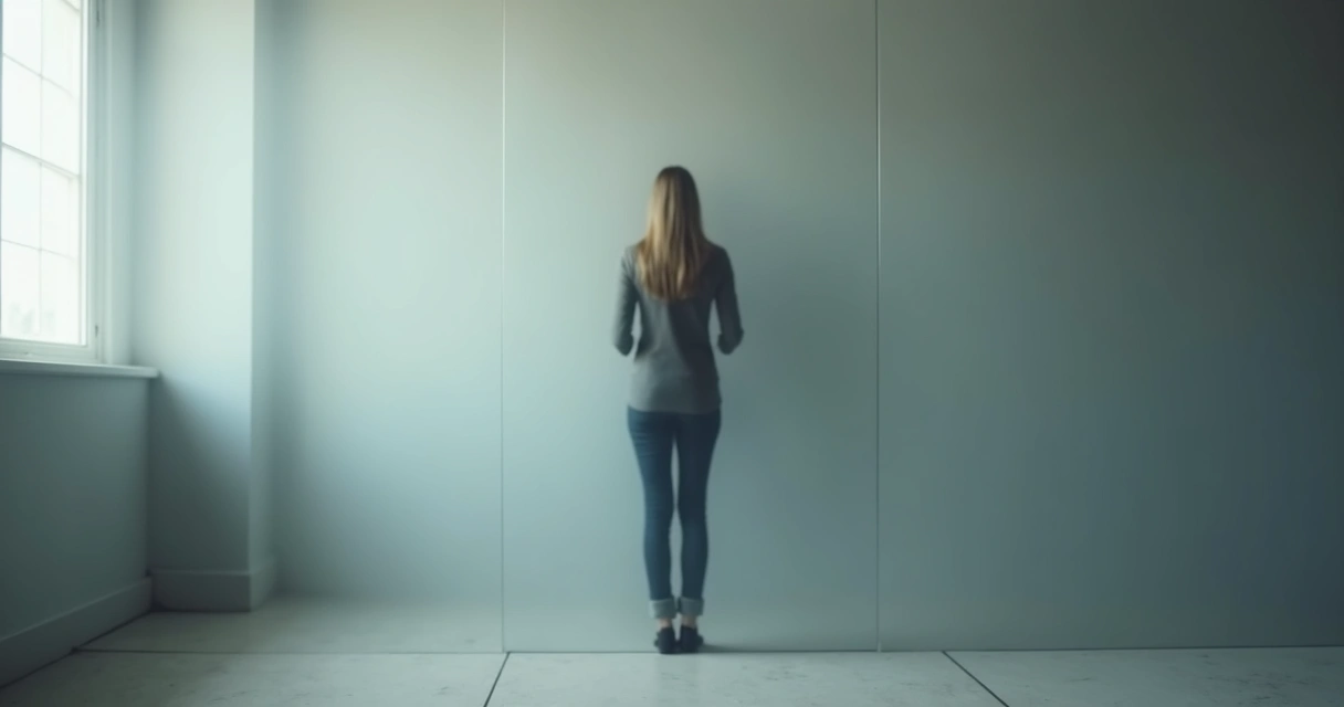 Barreiras invisíveis desfocadas e uma pessoa parada atrás