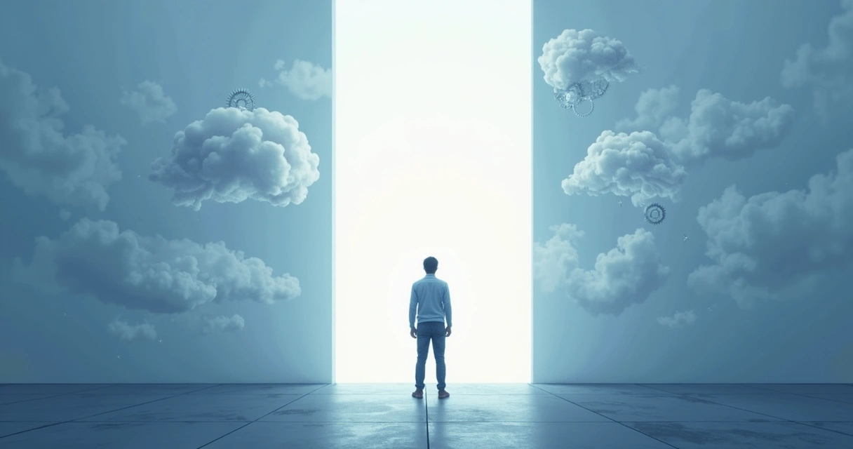 Pessoa frente a barreira mental ilustrando limite invisível 