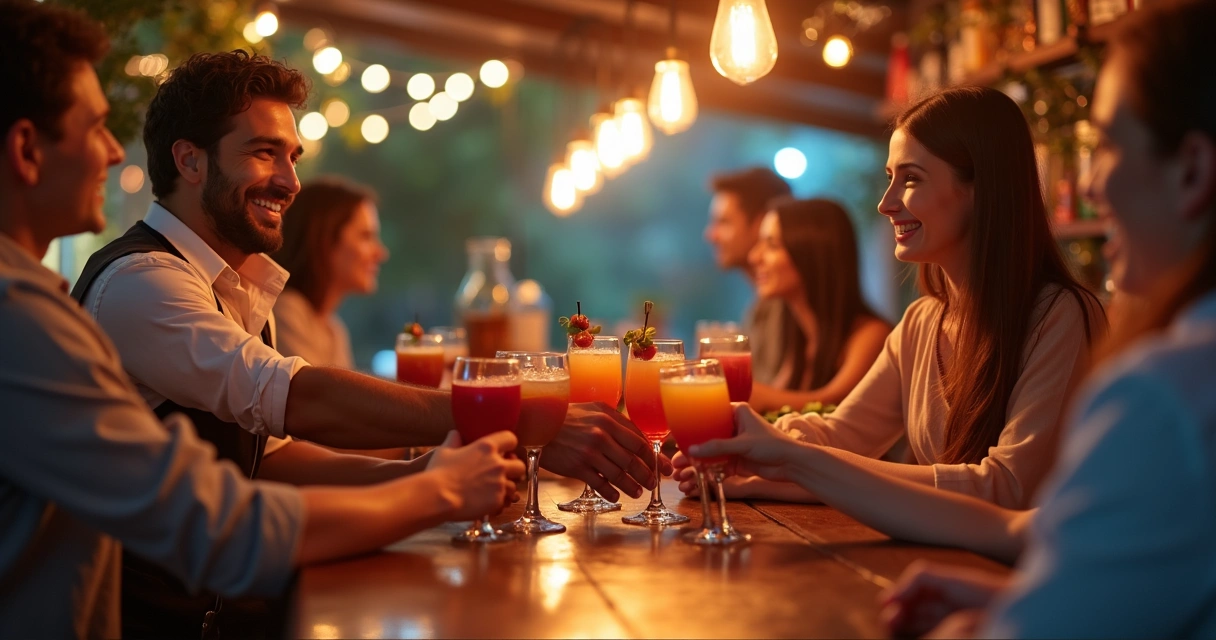 Bartender recebendo feedback positivo de convidados em festa