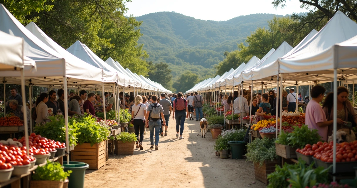 Vendors selling produce at Barton Creek farmers market