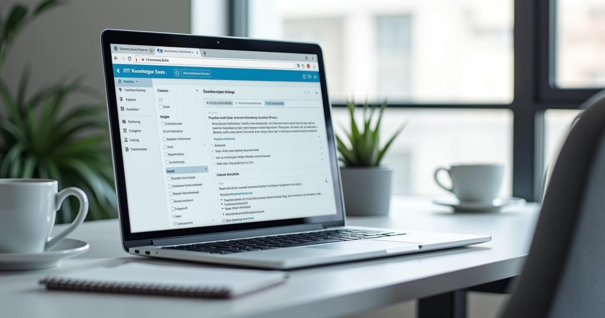 Tela de base de conhecimento de TI mostrada em computador moderno 