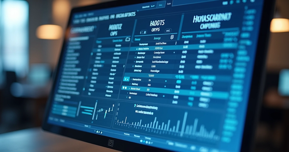 Base de dados corporativos em tela de computador 