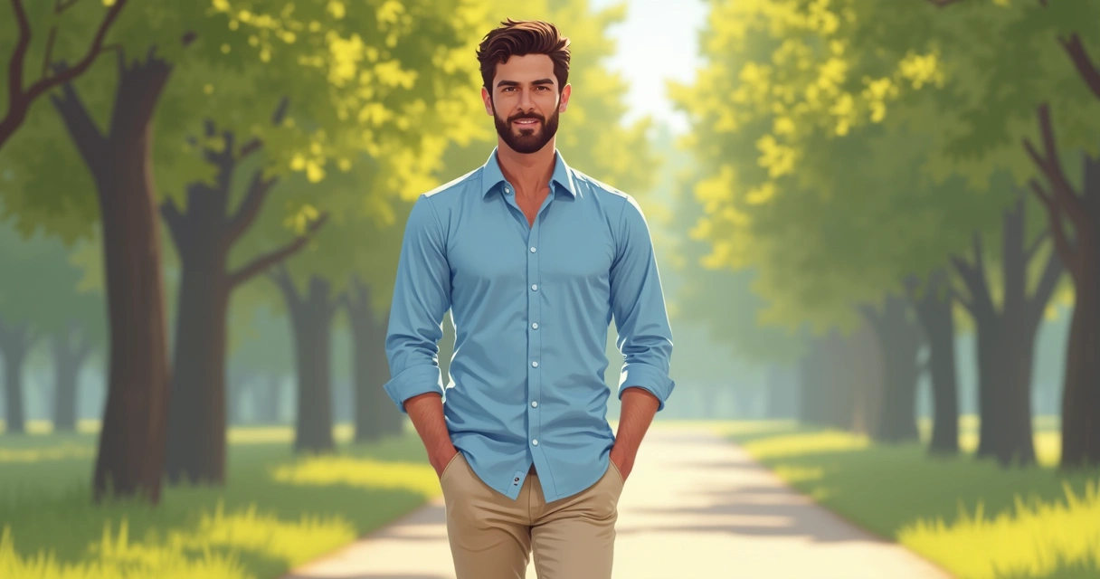 Pai veste bata masculina casual com calça clara em parque