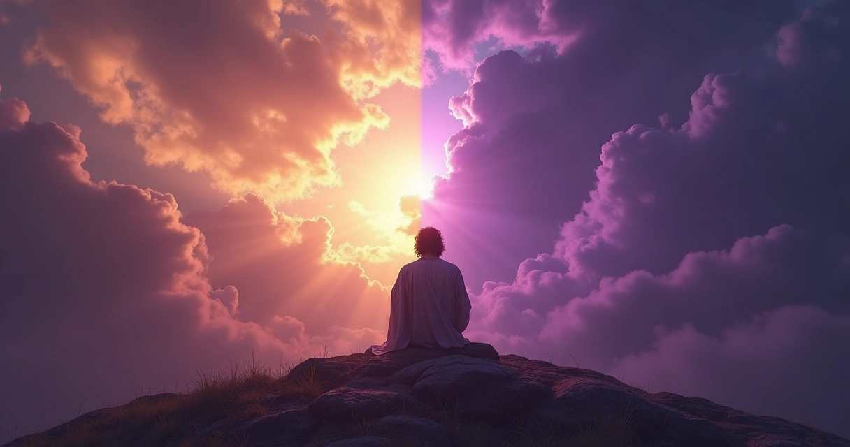 Apóstolo em atitude de oração estratégica diante de cenário espiritual 