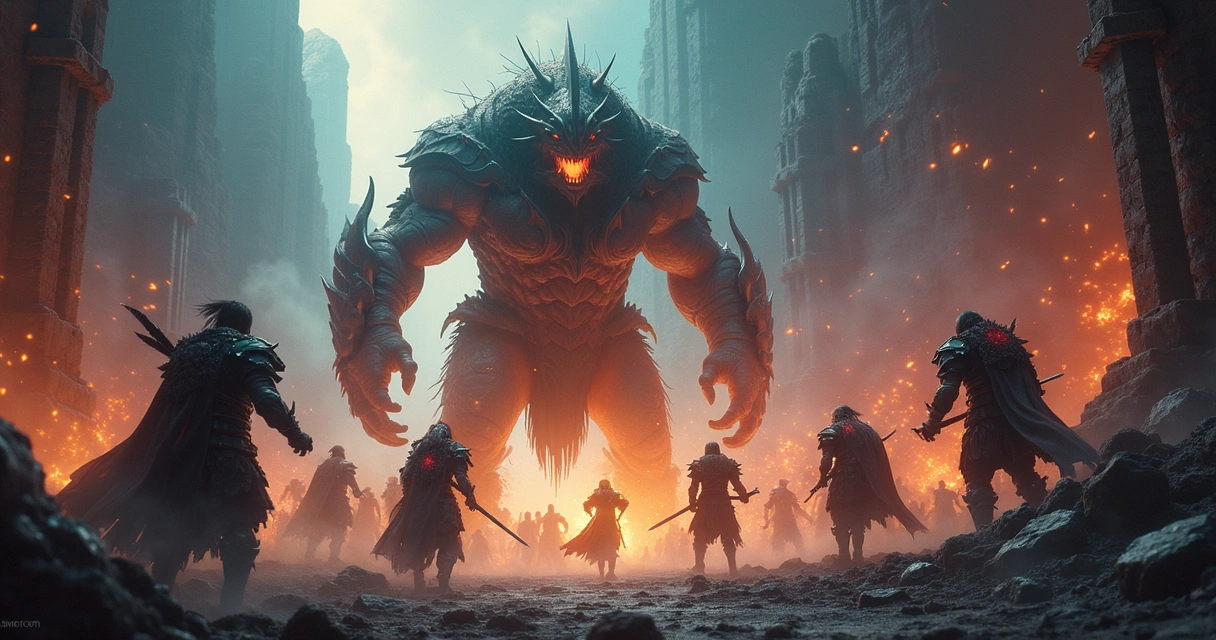 Grupo lutando contra monstruosidades em war zone do Tibia.