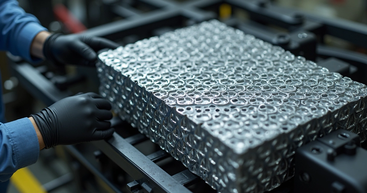 Bateria estrutural 4680 da Tesla sendo encaixada em um chassi de caminhão 