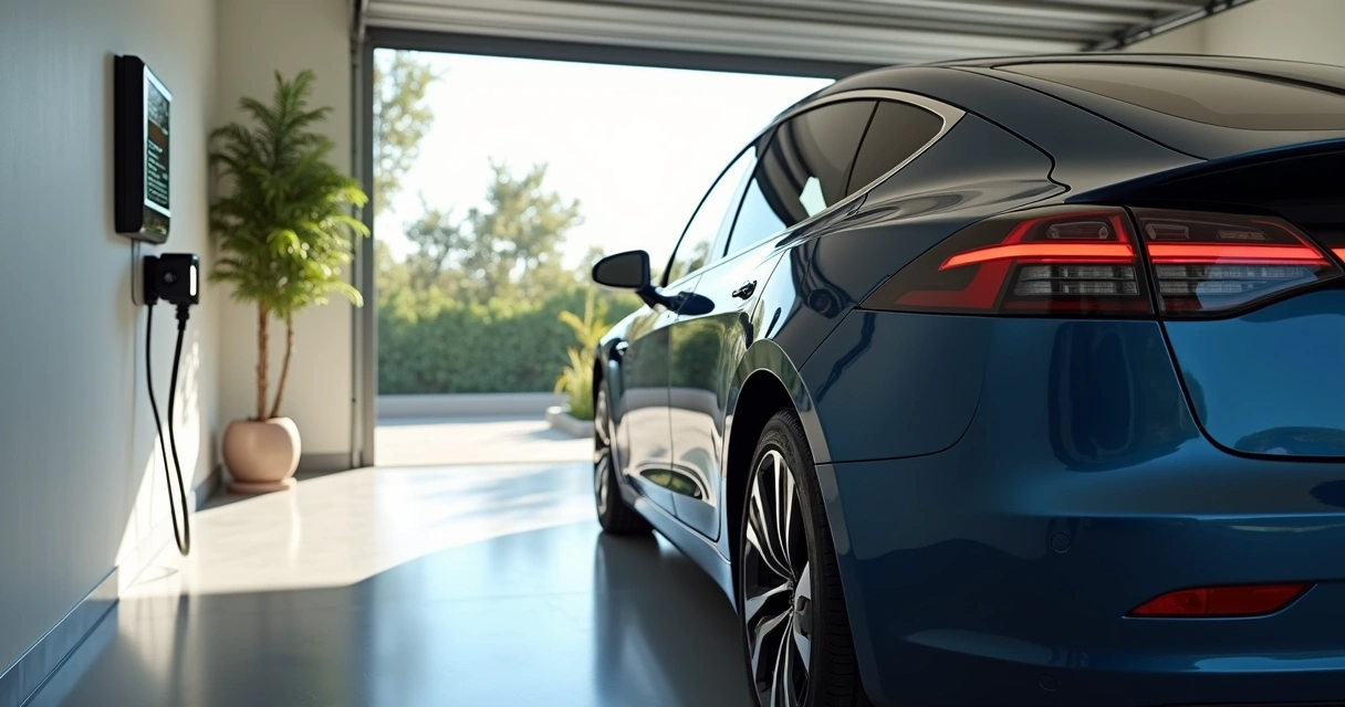 Carro elétrico estacionado em garagem residencial 