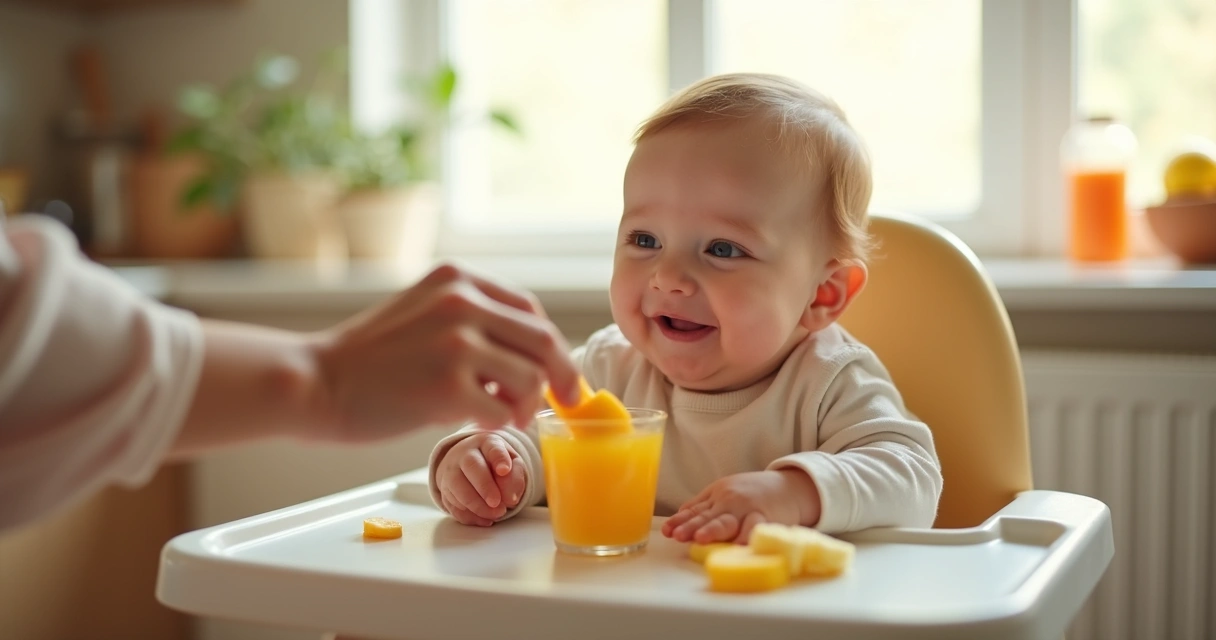 Bebê comendo papinha de frutas 