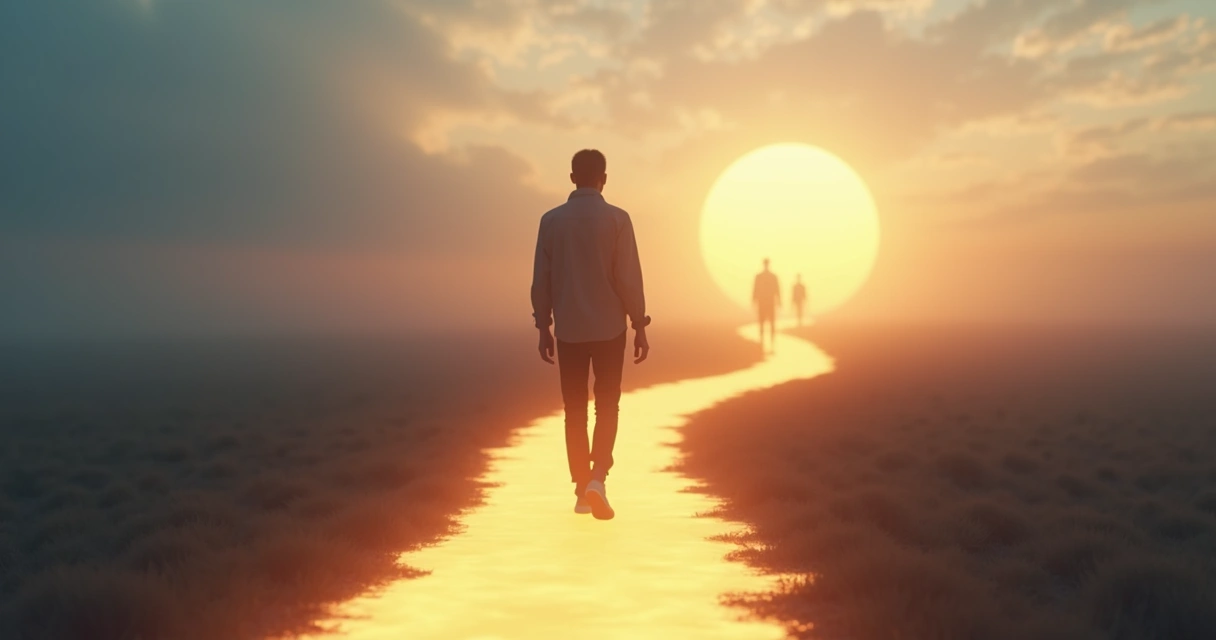 Person walking along a glowing path symbolizing conscious behavioral change 