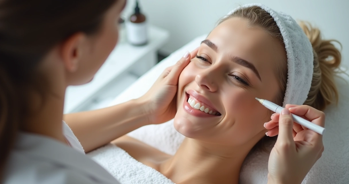 Procedimento estético enfatizando beleza natural de mulher em consultório sofisticado 