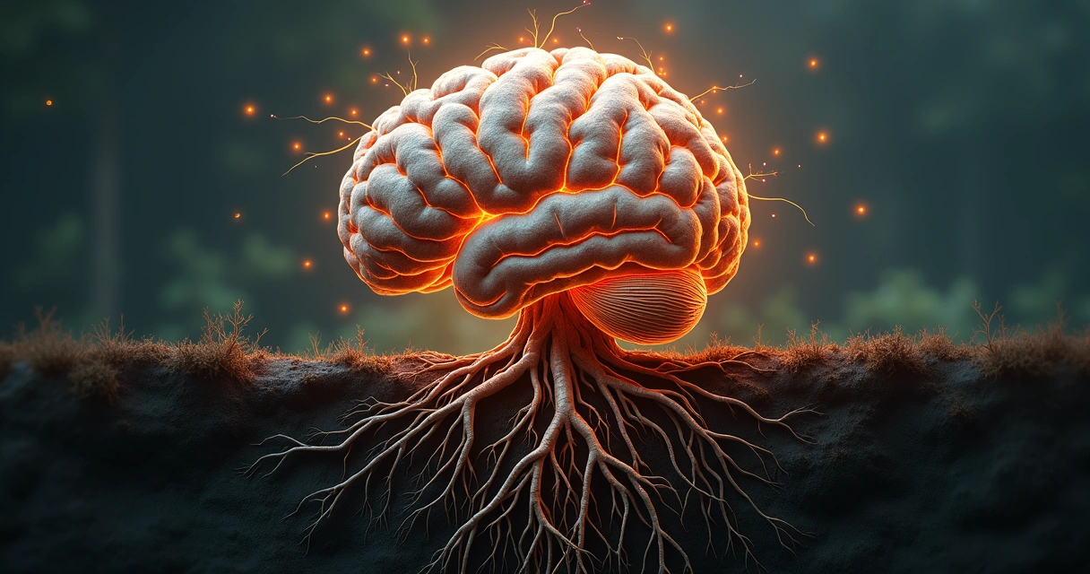 Illustration of roots and neural pathways symbolizing deep-seated beliefs 