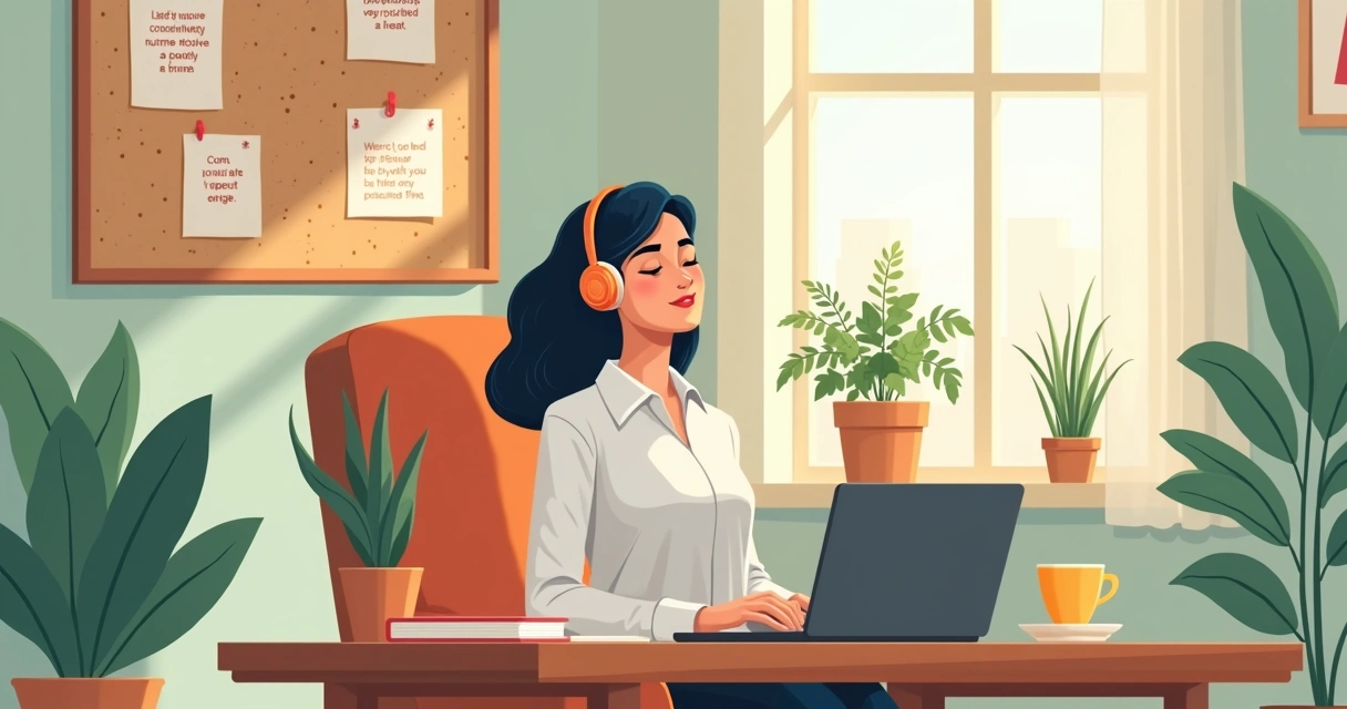 Mulher praticando autocuidado em momento de pausa 