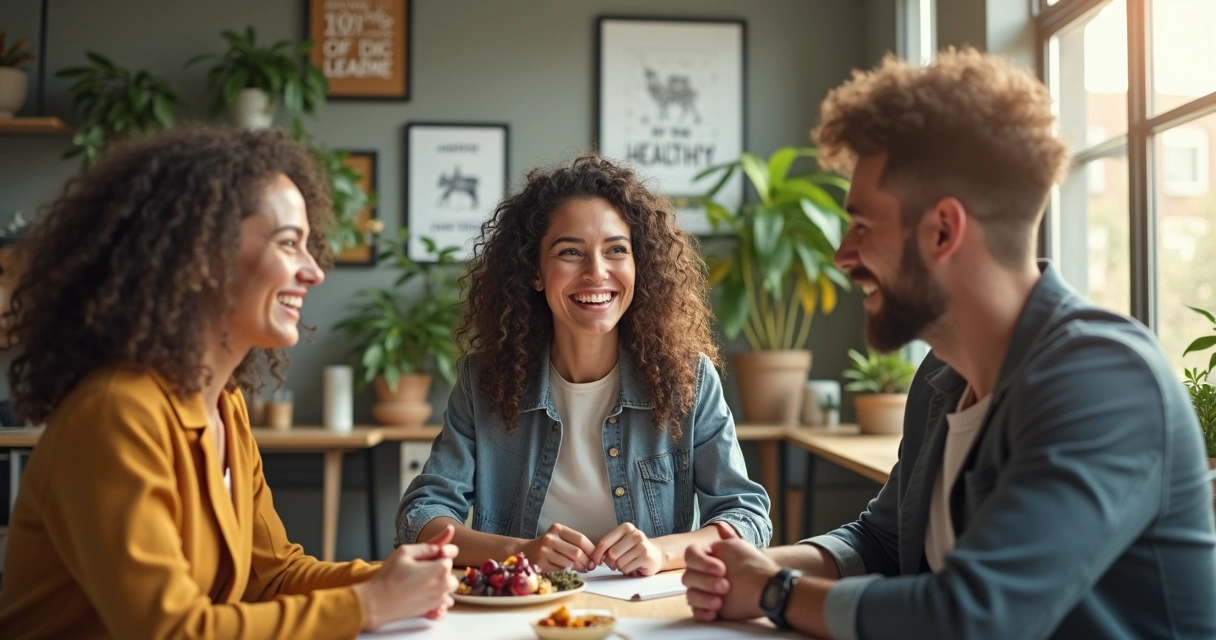Equipe celebrando conquista em ambiente saudável e cooperativo 