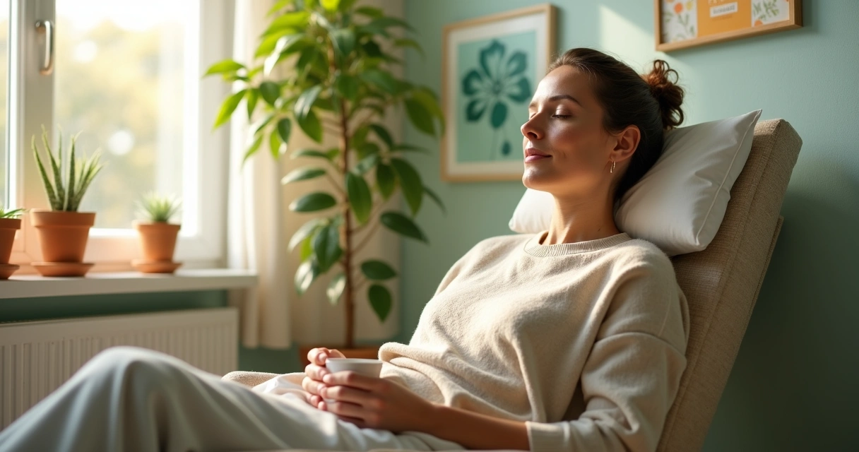 Paciente relaxando após tomar vitaminas na veia, em clínica moderna