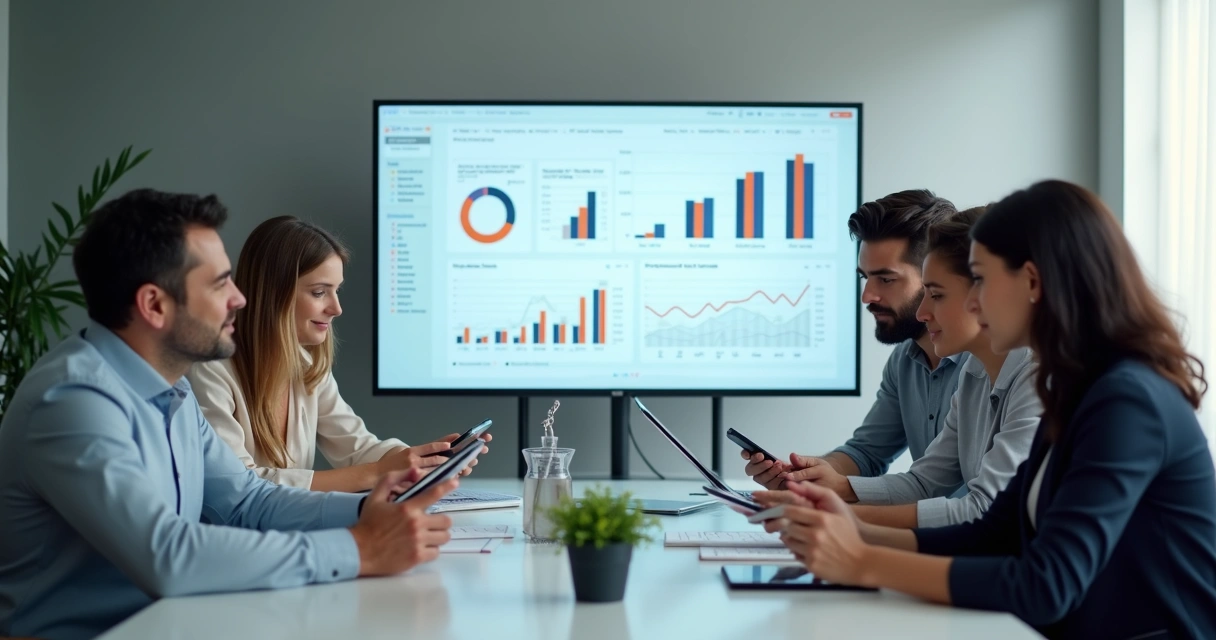 Associados usando celulares enquanto consultam uma plataforma digital moderna 