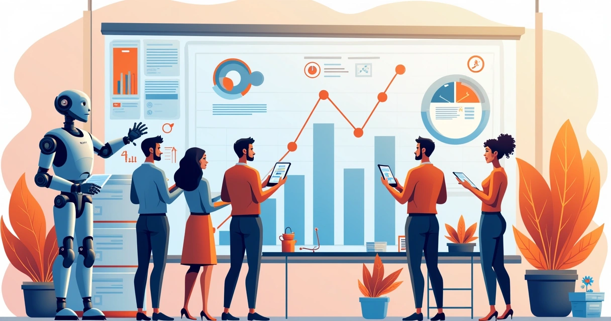 Ambiente de escritório moderno com benefícios da automação de IA em vendas, colaboradores e tecnologias