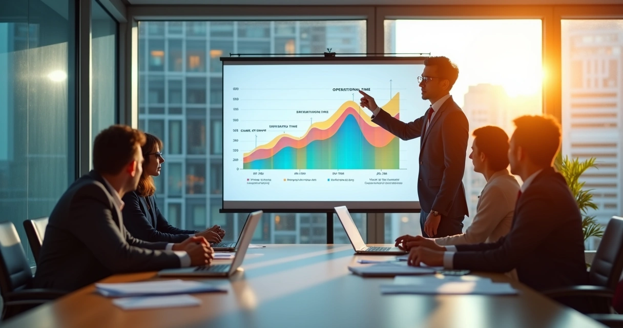 Gráfico mostrando queda de tempo operacional e aumento de compliance fiscal