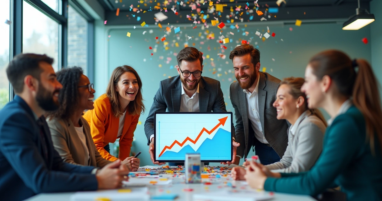 Resultados positivos do BI na empresa representados em gráficos crescentes 