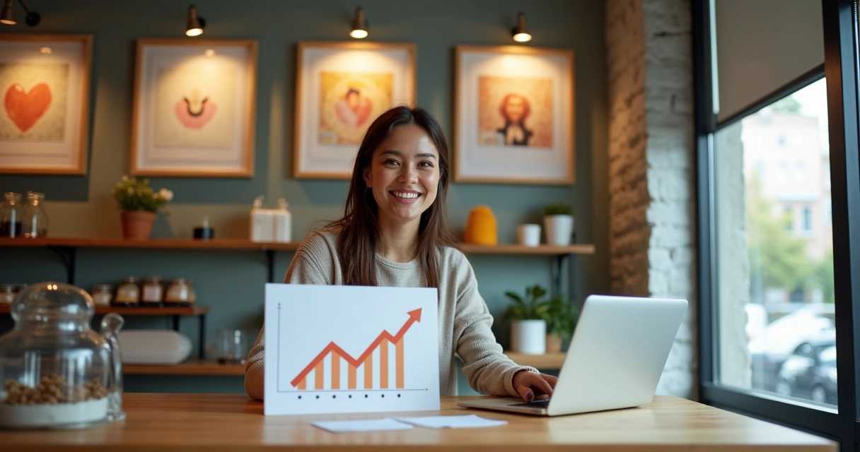 Pequeno negócio comemorando aumento de vendas por copywriting 