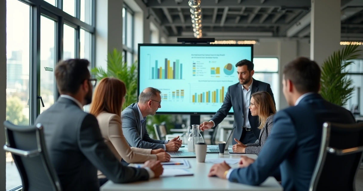 Equipe de negócios discutindo benefícios de outsourcing de impressão 