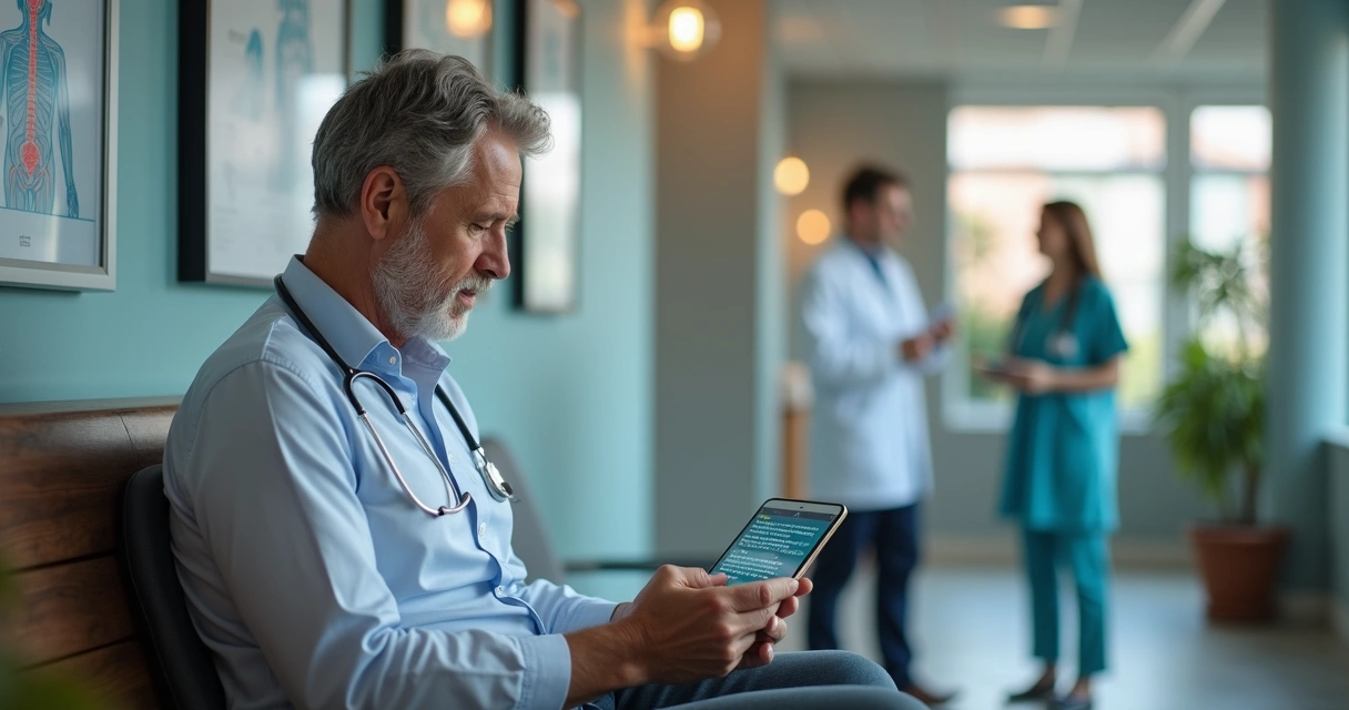 Paciente consultando benefícios de tratamentos médicos em tablet