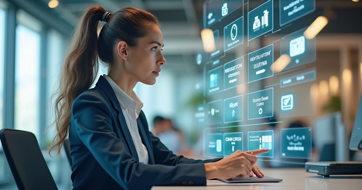 Pessoa avaliando opções de benefícios digitais no escritório