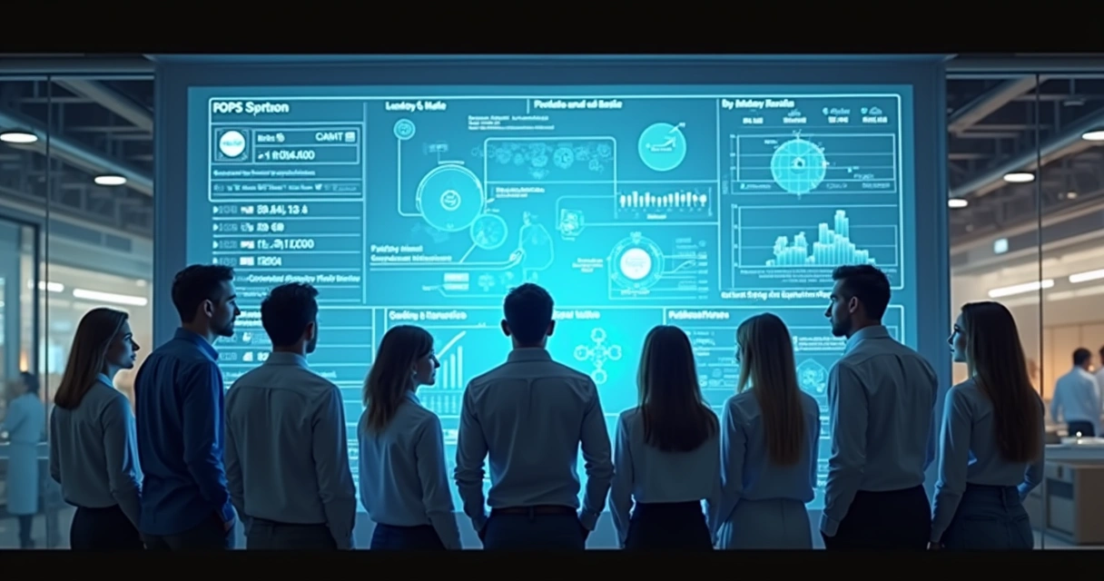 Equipe reunida analisando indicadores positivos após adoção de POPs digitais 