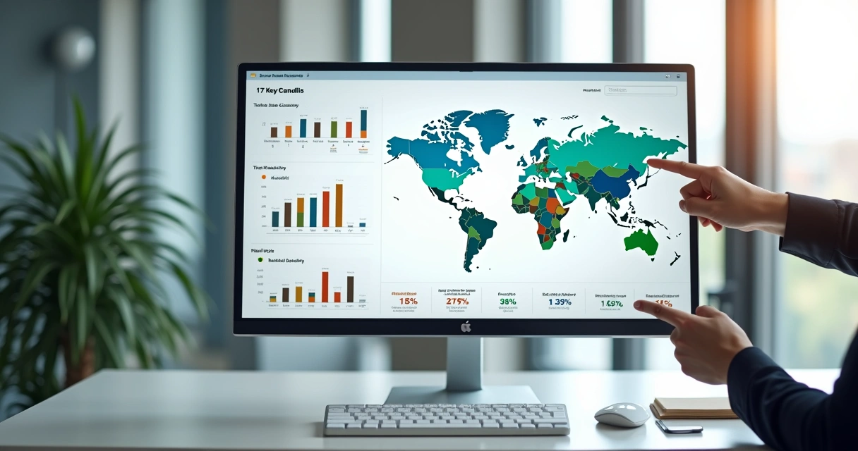 Digital dashboard displaying global employee benefits statistics 