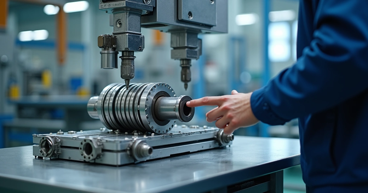 Vista lateral de berço automatizado metalico com dispositivos pneumáticos objetivando segurança e precisão da peça processada