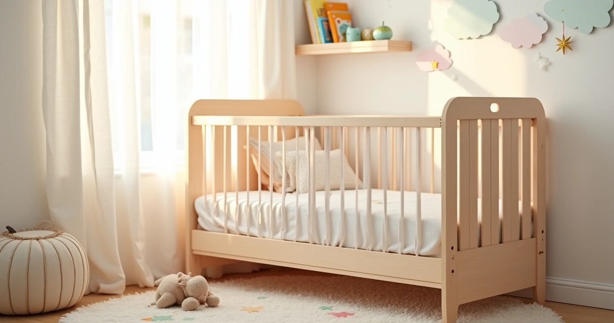 Cômoda tranquilidades em um berço com colchão firme e brinquedos em um ambiente suave e acolhedor.