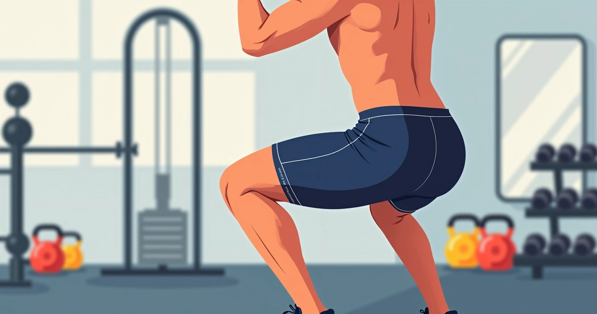 Atleta masculino praticando agachamento na academia usando bermuda térmica