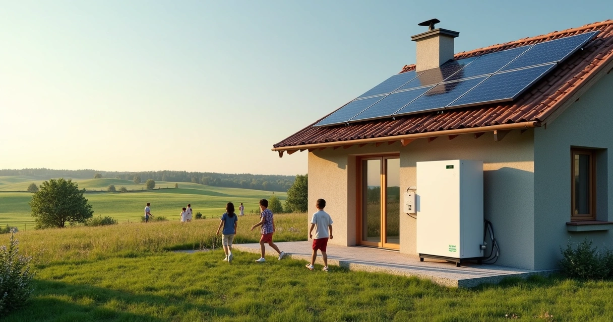 BESS residencial integrado a energia solar em casa no campo. 