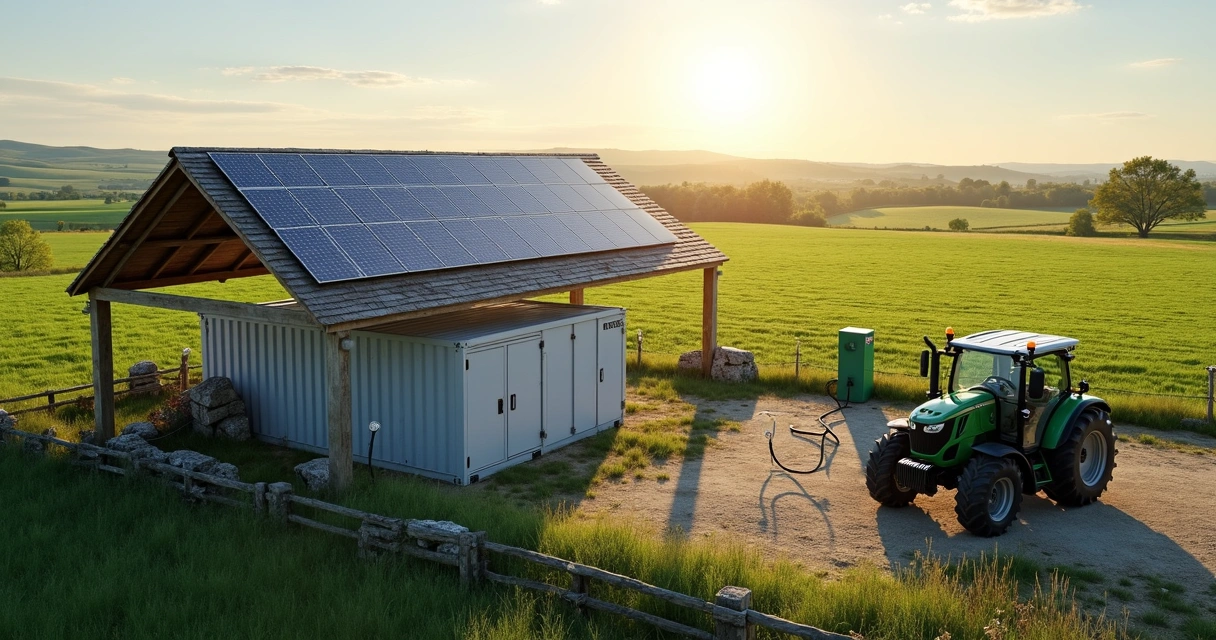 BESS integrado a painéis solares e carregador DC em fazenda 