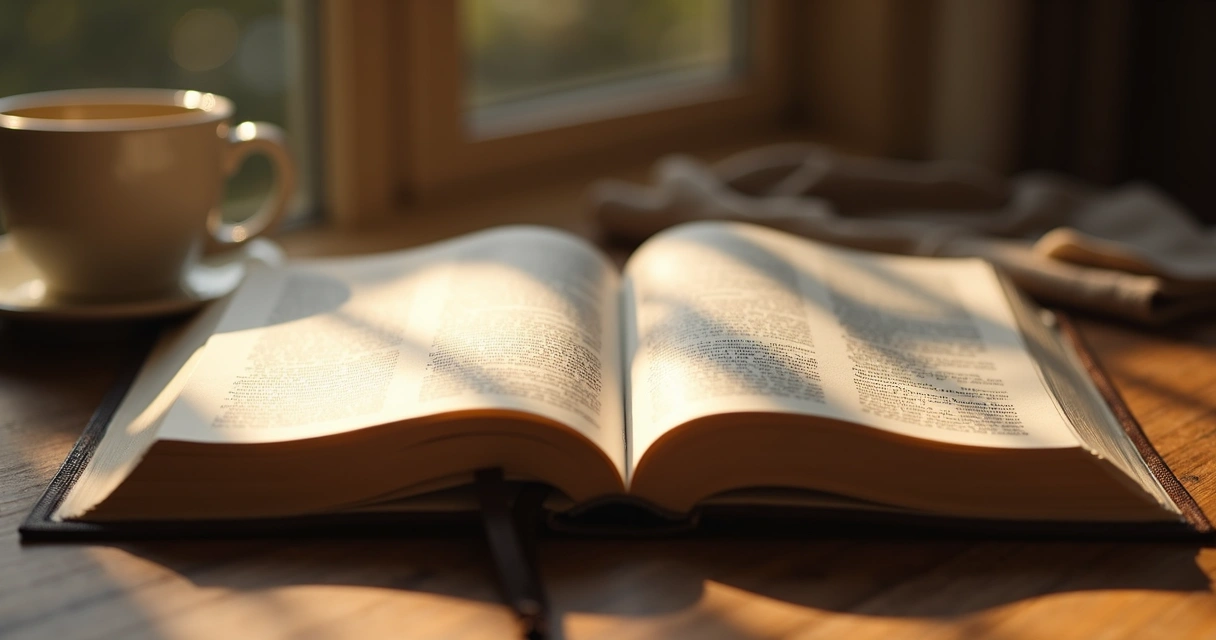 Bíblia aberta com feixe de luz suave 