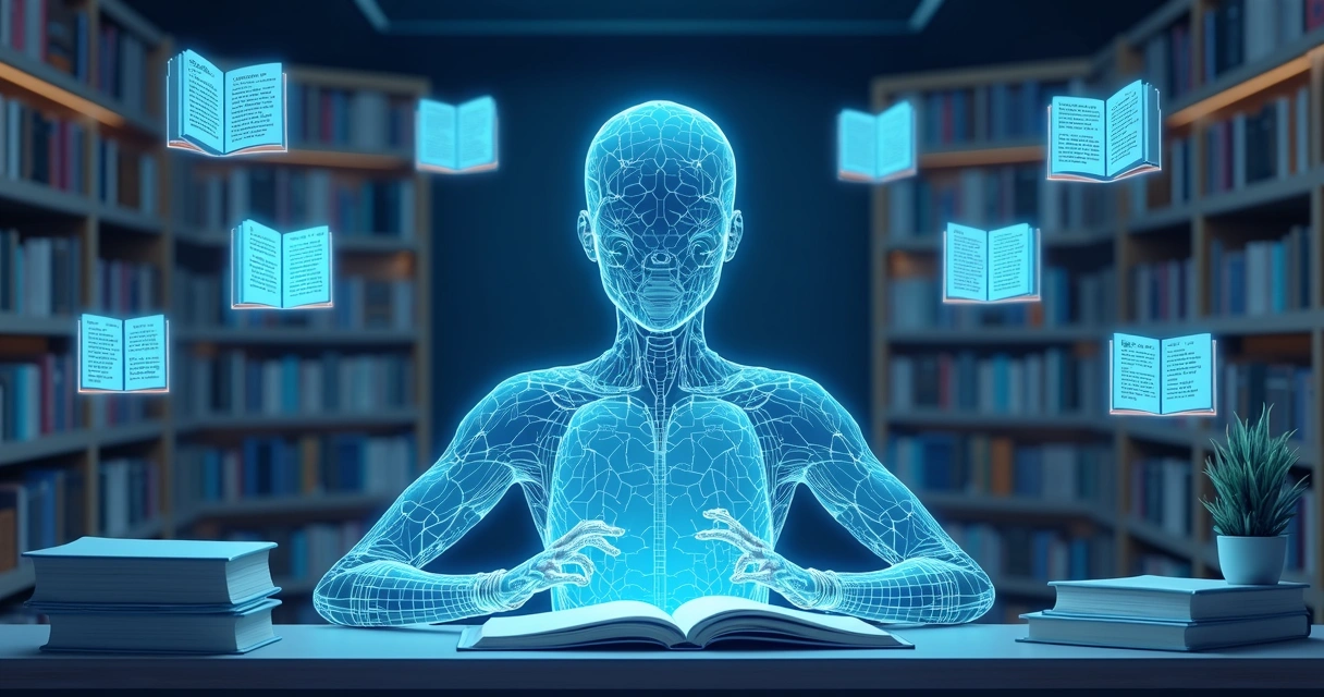 Ilustração de um bibliotecário digital sugerindo livros baseando-se em opiniões de especialistas 