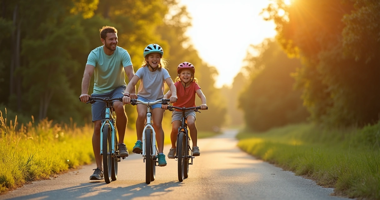 Família andando de bicicleta na ciclovia West Orange Trail em Orlando 