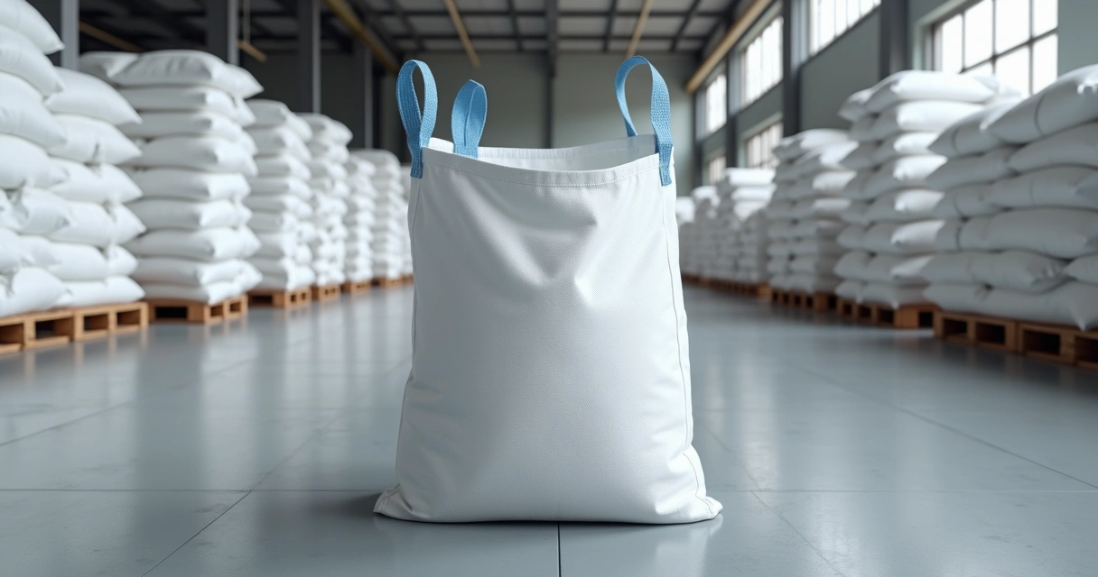 Big bag branco vazio em galpão industrial