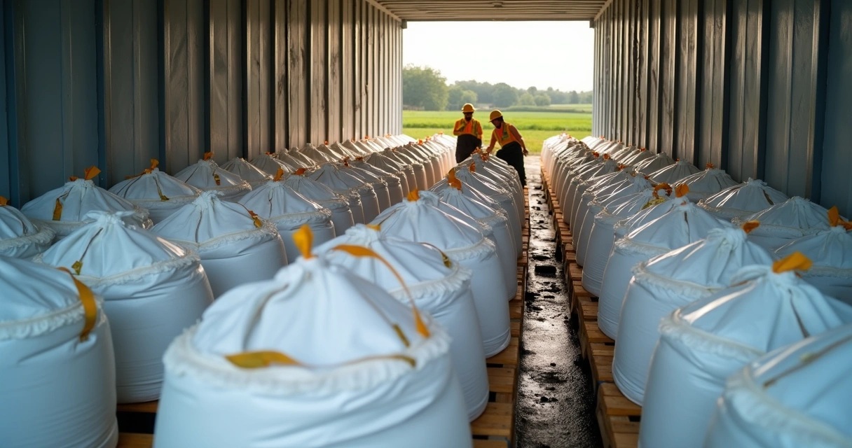 Big bags de fertilizante organizados em caminhão coberto 
