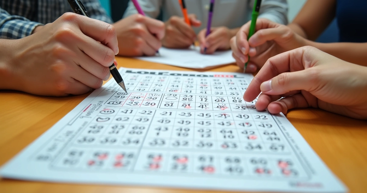 Bilhete com vários jogos de Lotofácil preenchidos 