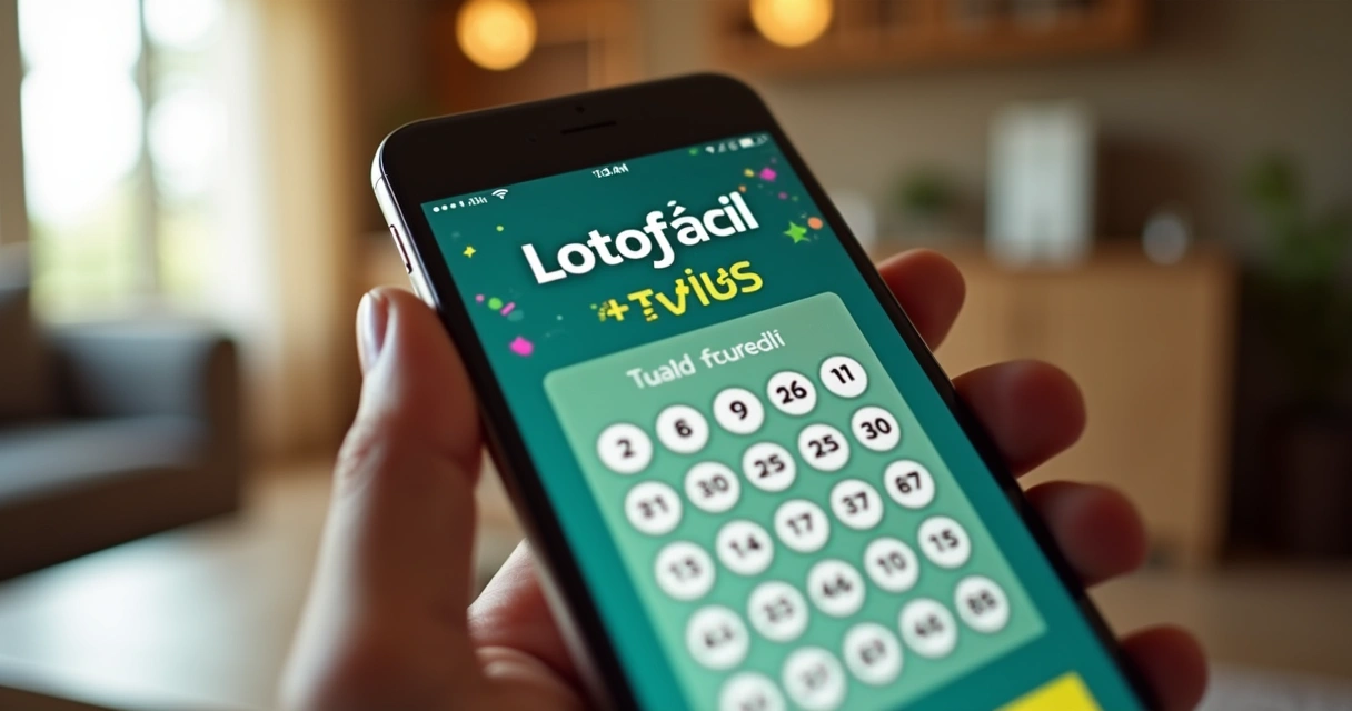 Bilhete digital premiado da Lotofácil na tela de celular 